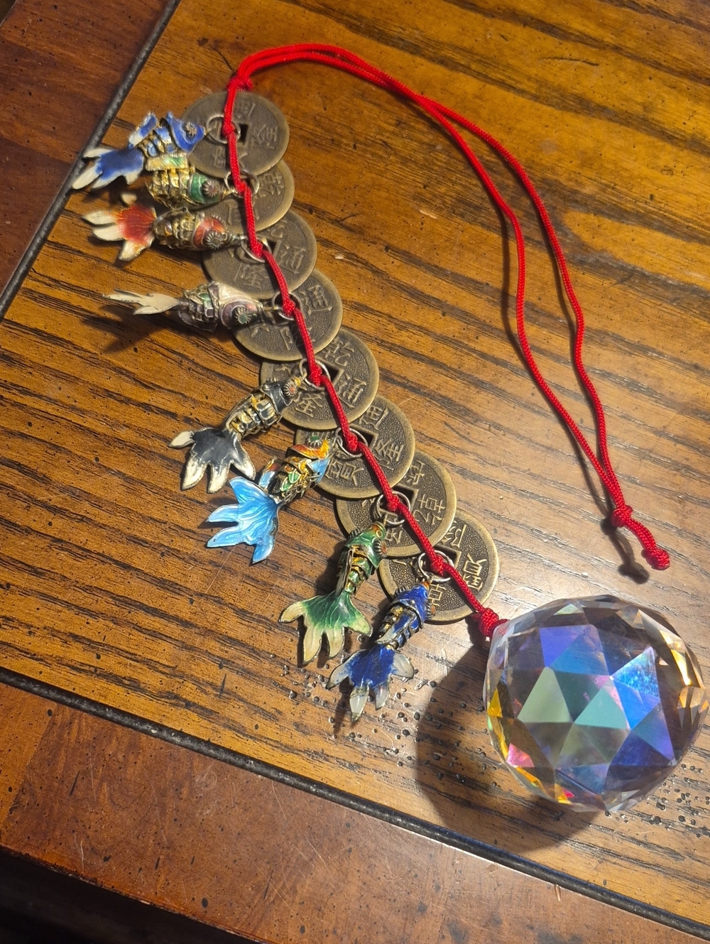 FENG SHUI Chinese Lucky Charm Coin And Cloisonne Koi Fish Door Charm